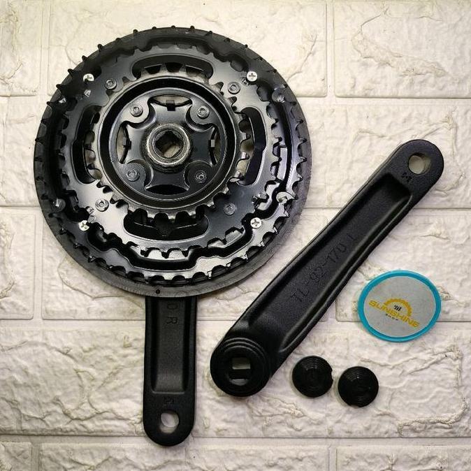 Crank 3 Speed OXO CW49 Alloy 42T/34T/24T Gir Tengah Piringan Tumpuk Susun Sepeda MTB Federal As Teng
