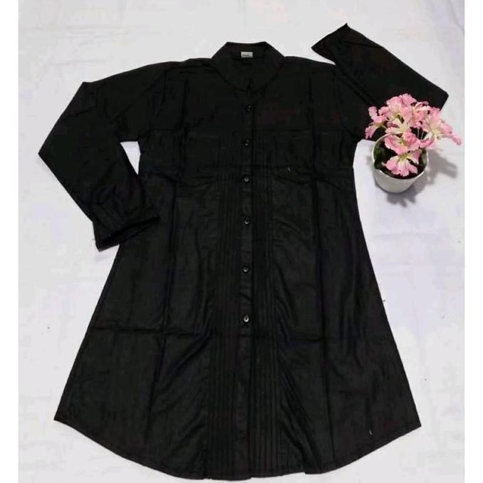 Atasan Baju Panjang Santri Remaja Hitam/Putih Bahan Toyobo Katun Kekinian Viral - Muslim Wanita Kanc