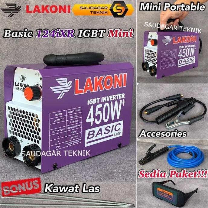 Mesin Las Mini Lakoni Basic 124ixr 450 watt Hemat Listrik Inverter Trafo Las Lakoni 124 IXR 120A Min