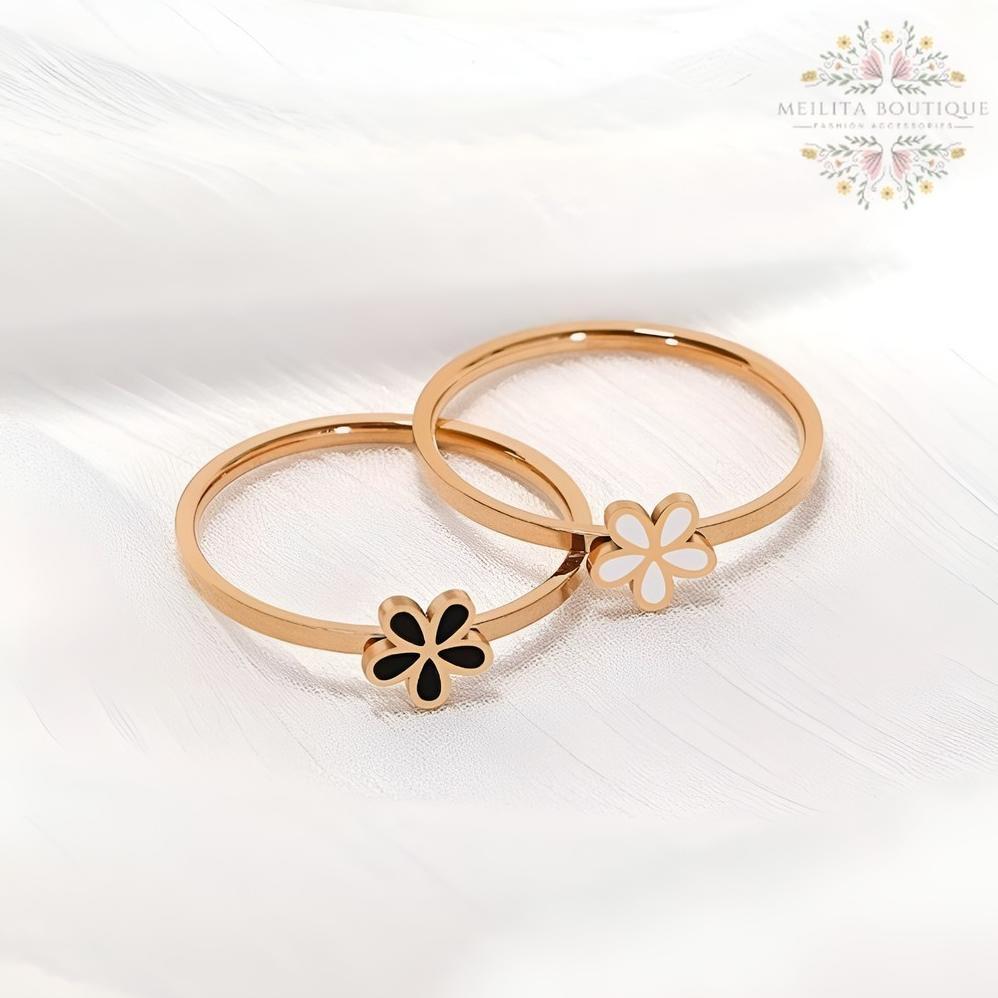 Recommended Cincin Wanita Titanium Motif Bunga Cincin Tipis Simple Elegan Korea