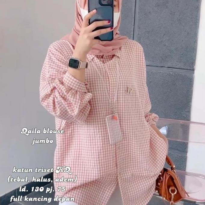 JUAL Kemeja wanita super jumbo bhn katun triset HQ ld 130 pj 75 JUAL