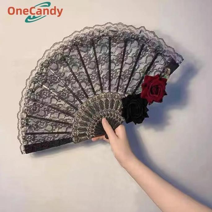 ASTAROL Kipas Souvenir Kipas Tangan Lipat Bahan Lace Kipas Retro Gaya Kipas Lipat Pesta Renda Jepang