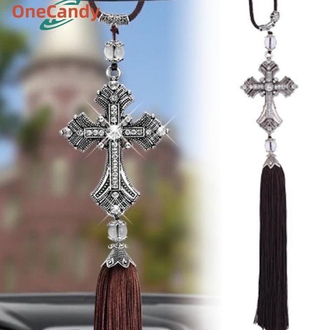 AHROKA Gantungan Motif Salib Mobil Kristen Car Pendant Christ Cross Hanger Silver Car Crystal Cross 