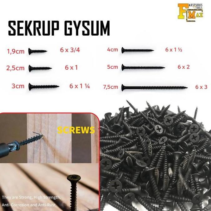 AHROKA 1 Kotak 900gr Sekrup Gypsum 2.5cm - 7.5cm Baut Sekrup Kayu Drywall Screw