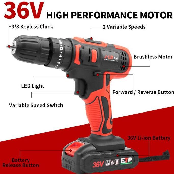 JLD Mesin Bor Baterai 36Vf Cordless bor Mesin Bor cas murah bolak balik/Kasus/Charger - fullset Bor 