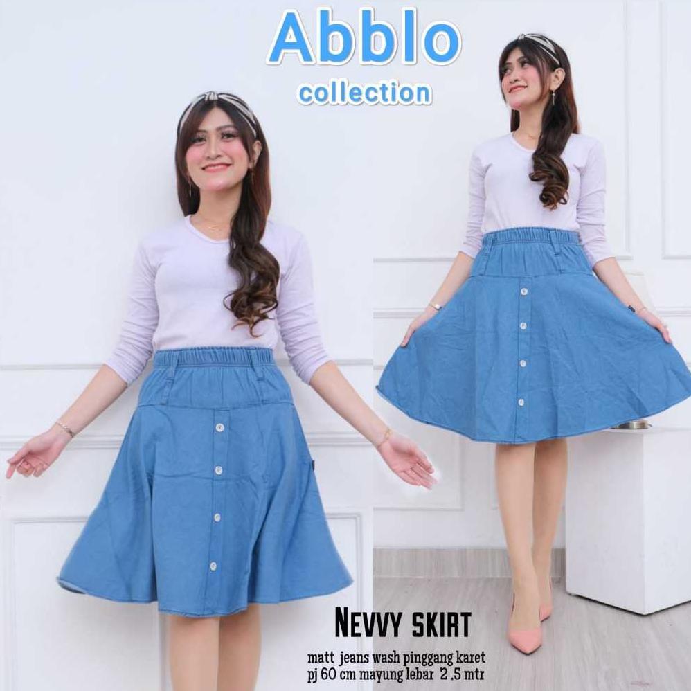 Diskont Rok Jeans Payung Pendek Polos Berkancing & Motif
