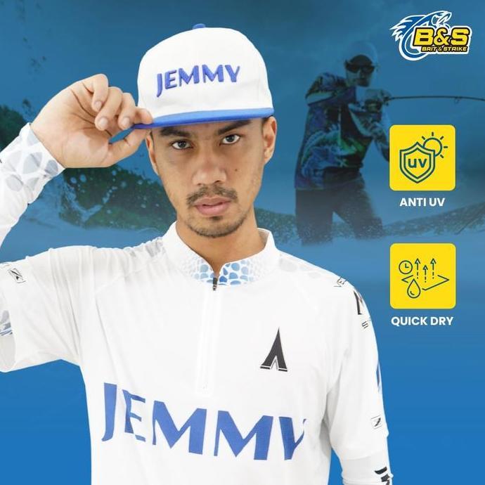 JEMMY Topi Snapback Bordir Desain Keren Warna Putih Biru, Unisex Streetwear Casual