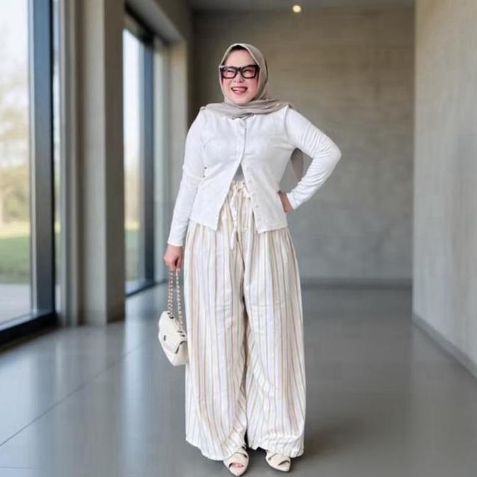LIMITED EDITION  VO - Celana Kulot Streep Salur Jumbo Super Jumbo fit To M-XXL celana panjang wanita