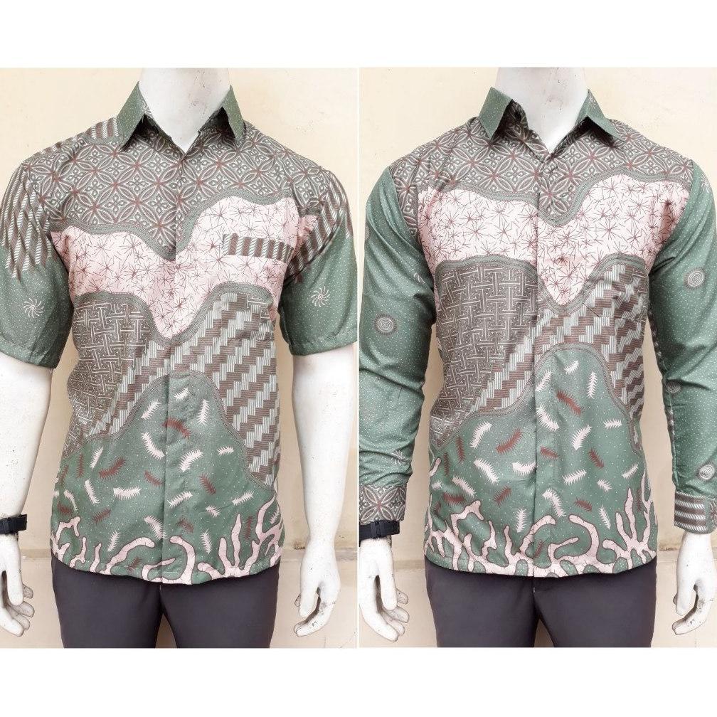 NEW TERBARU Batik Kawung Hijau Sage Kemeja batik pendek dan Kemeja Batik panjang cowok BATIK Hijau s