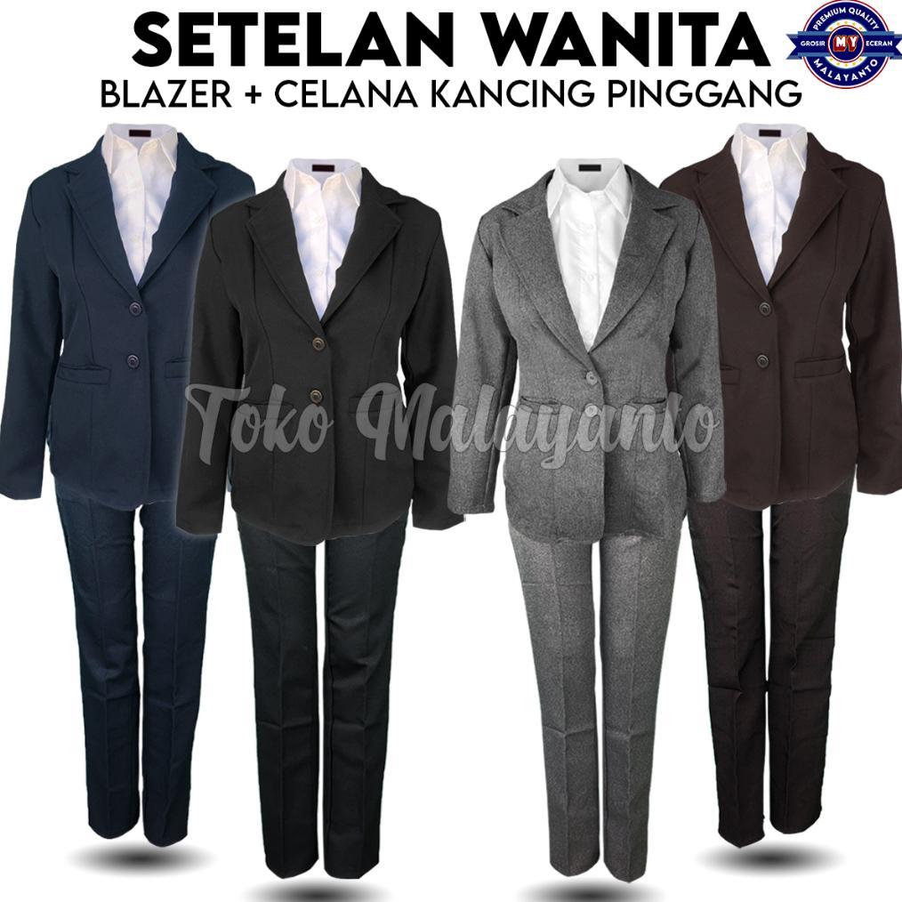 Best Seller One Set Blazer Setelan Wanita Celana Panajang Stelan Jas Kerja Kantor Cewe Modis Polos D