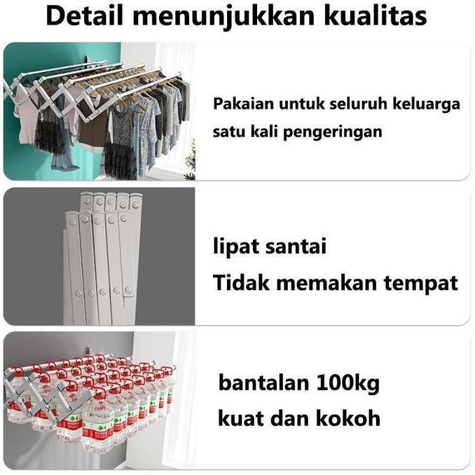 Jemuran Lipat Dinding Stainless Jemuran Baju Pakaian Dinding Rak Jemuran Tembok Gantungan Jemuran Je