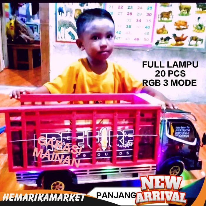 Miniatur Truk Oleng Kayu Besar 60Cm Full Lampu Terpal