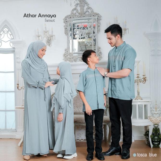 Riskirich Sarimbit Athar Annaya Tosca Blue Baju Couple Keluarga 2026