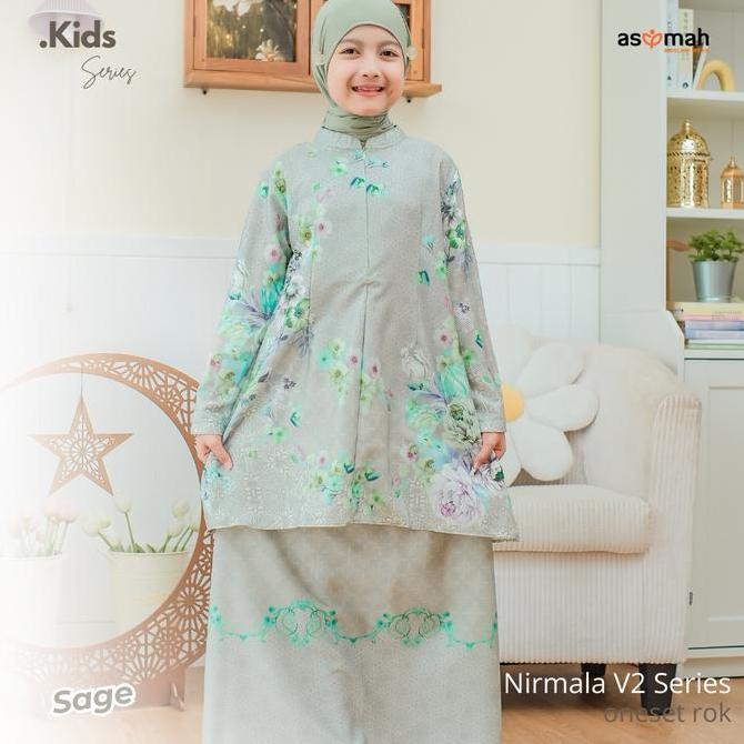 ASYMAH - Setelan Baju Kurung Anak Nirmala V2 Motif Bunga Mewah Set Rok Anak Perempuan Gaya Malaysia 