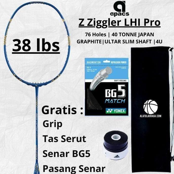 Raket Badminton Apacs Z Ziggler Lhi Pro Graphite Carbon 38 Lbs Blue