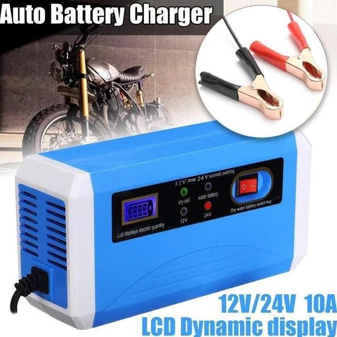 ZAMENNA Cas Aki Charger Accu Mobil Motor 12v 24v 10a Portable Otomatis Carger 12 Volt 24 Volt 10 Amp