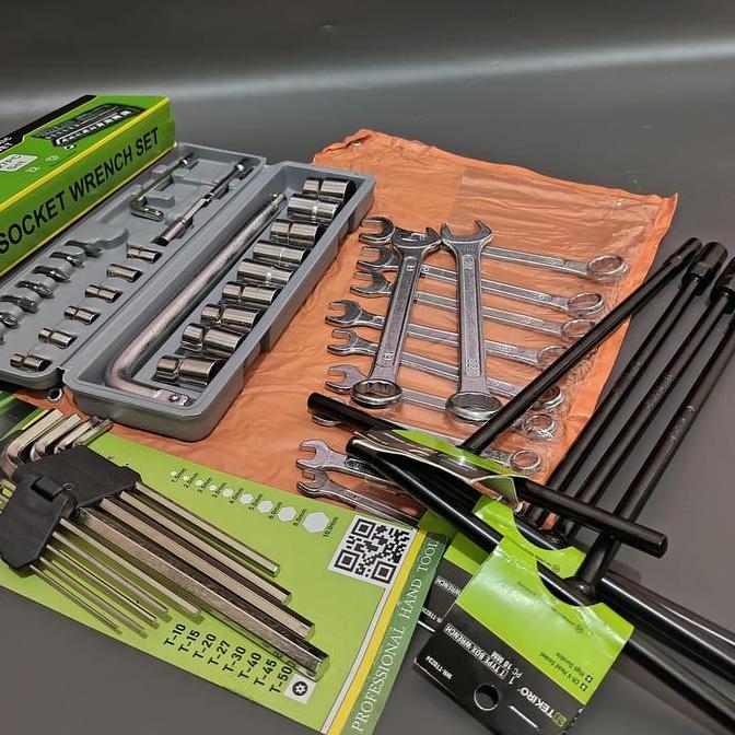 Erikasyafa - PAKET BENGKEL TEKIRO Kunci T Set 4 Pcs + Kunci Ring Pas 11 Pcs + Kunci Shock 27 Pcs - L