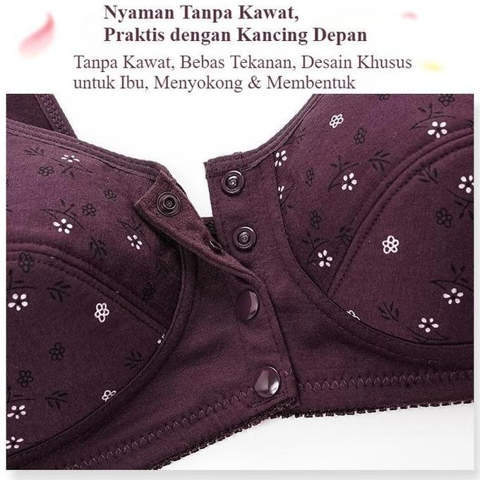 Bra Wanita Depan Kancing Tanpa Kawat Nyaman Katun Lembut BH012