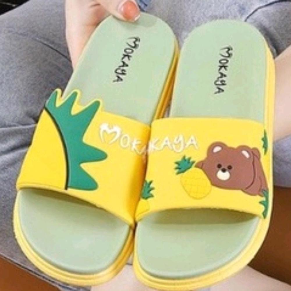 Promo Sandal Slop Jelly Wanita Tebal Empuk Motif Bear Beruang Nanas Cantik Cute Kekinian Import Moka