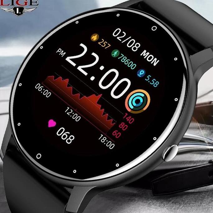 zumiastoree_ayu - lige jam tangan pintar pria layar bulat hd sentuh penuh panggilan bluetooth gelang
