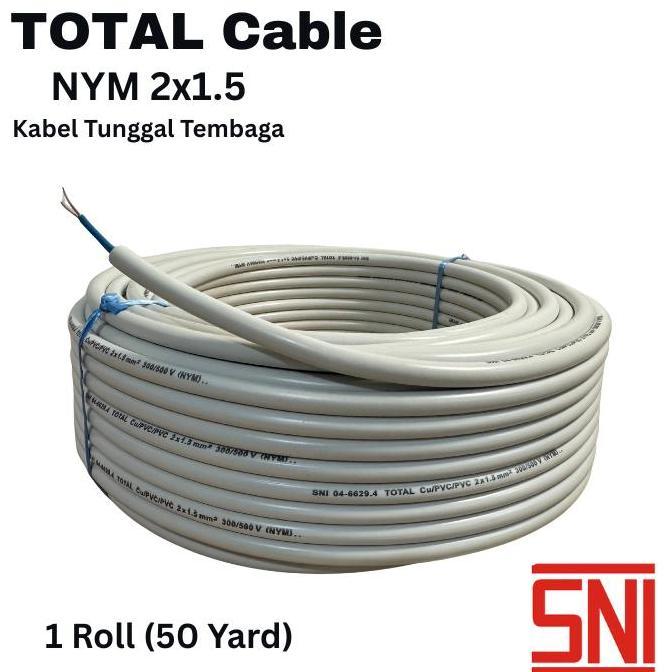 Murah Total Kabel Listrik Nym 2X1.5 Mm Tembaga Tunggal Sni 1 Roll 50 Yard Instalasi Rumah Tangga & B