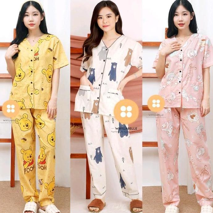 baju tidur wanita/piyama wanita katun celana panjang