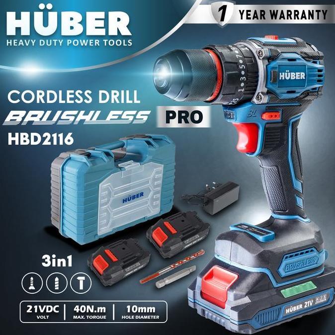 Promo Huber Bor Tangan Listrik Brushless Cordless Drill Bor Portable Tanpa Kabel Bor Tembok Beton Ka