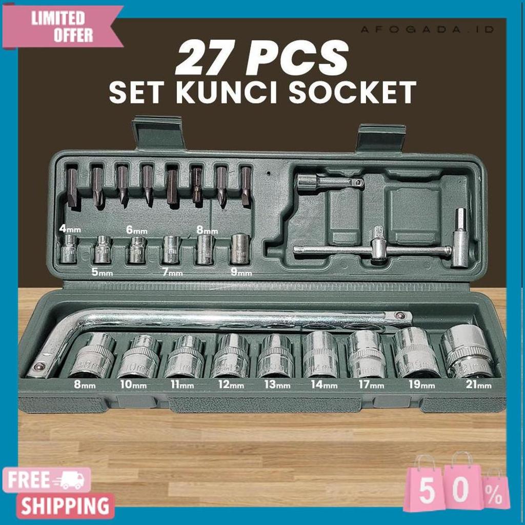 Terlaris Kunci Sock / Socket / Shock / Sok Wrench 27 Pcs , Kunci 40 , Kunci 10 , Kunci 46 , Kunci 19