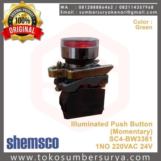 ILLUMINATED PUSH BUTTON SC4-BW3361 / SC4BW3361 1NO HIJAU SHEMSCO SIAP KIRIM