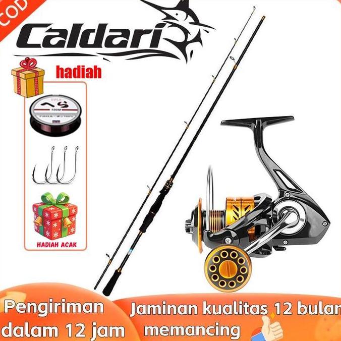 Caldari Set Pancing Spinning Lengkap - Joran Karbon Ml Power + Reel Cumi-Cumi 80Kg, Alat Pancing Unt