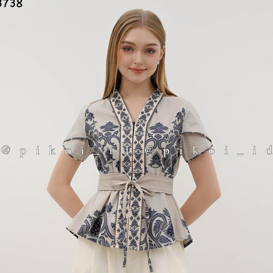 Atasan Batik Wanita Lengan Pendek Busui Friendly / Baju Batik Wanita Modern Free Belt Lengan Pendek 