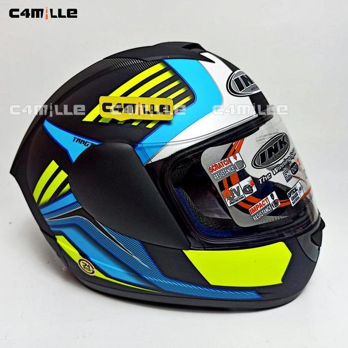 NEW HELM INK CL MAX LTD #3 MATT BLACK LIGHT BLUE YELLOW FULL FACE ORI