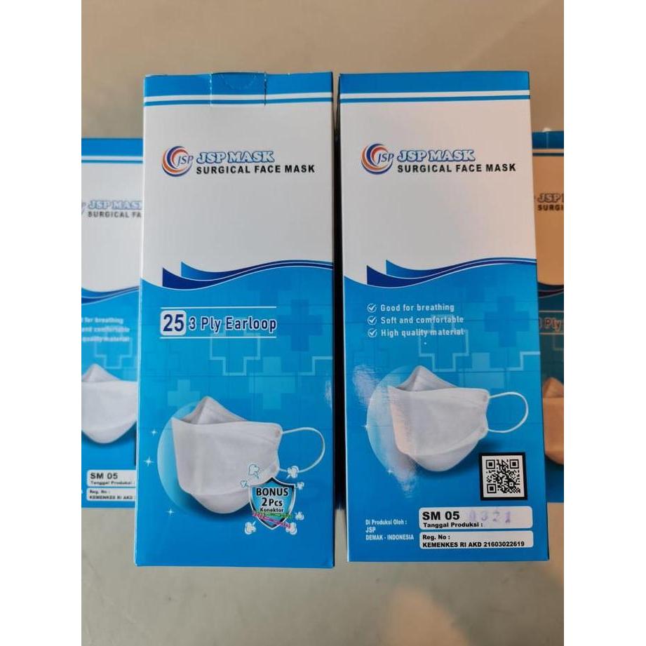 Jsp Mask Surgical Face Mask Sm05 3Ply Earloop Isi 25 Bonus 2 Konektor