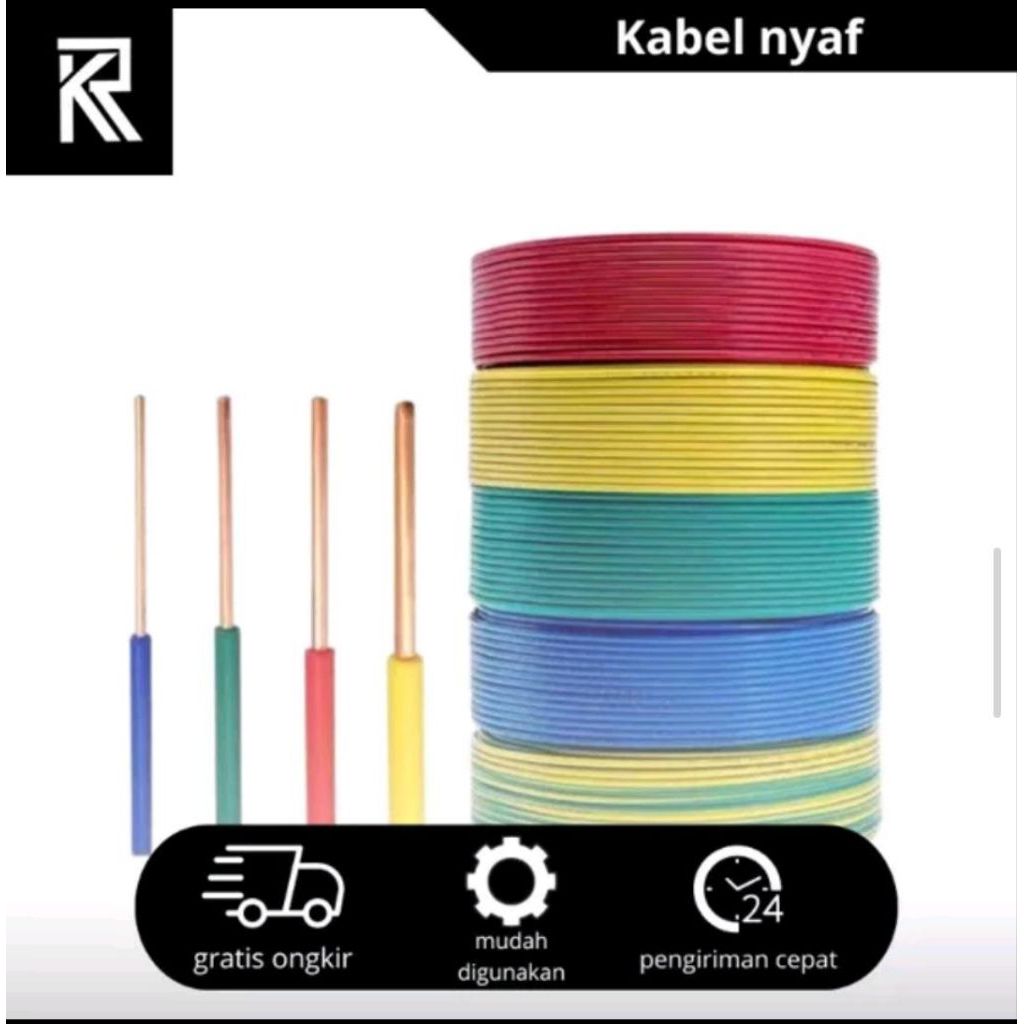 KABEL listrik kawat tunggal NYA 1x1,5mm warna hitam merah biru kuning KABEL NYA 1x1,5mm permeter