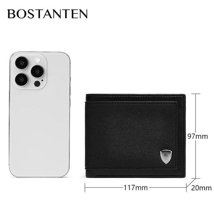 BOSTANTEN Dompet Pria Pendek Dompet Cowok Lipat Hitam