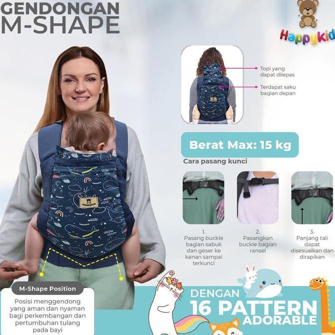 MOMS_ HAPPYKID Gendongan Bayi Ransel M-Shape Gendongan Bayi Depan Belakang Lite Carier
