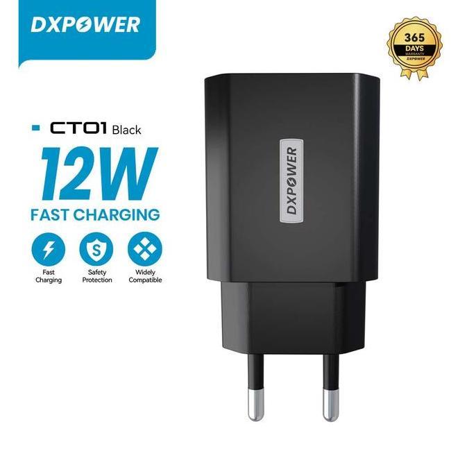 DXPOWER CT01 TRAVEL CHARGER 10PCS 1 USB 2.4A ORIGINAL Hitam Putih Input AC 100-240V Output 5V 2.4A M