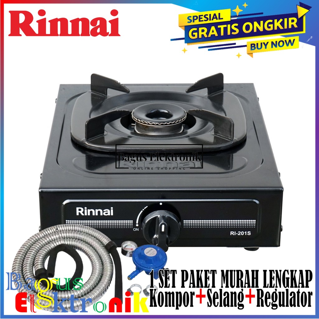 Rinnai Kompor Gas 1 Tungku - Ri201S | Ri-201S | Ri 201S+Selang Regulator Sni Premium Kompor Gas Rinn