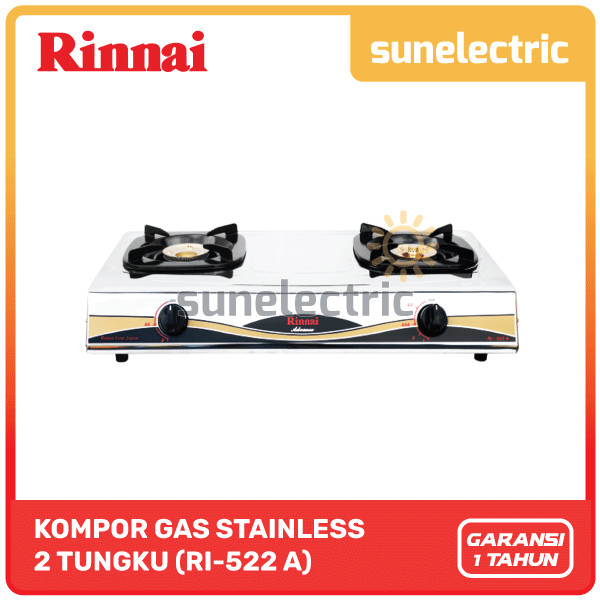 Rinnai Ri-522 A Kompor Gas Stainless 2 Tungku Ri-522A / Ri 522A / Ri 522 A / Ri522A / Ri522 A