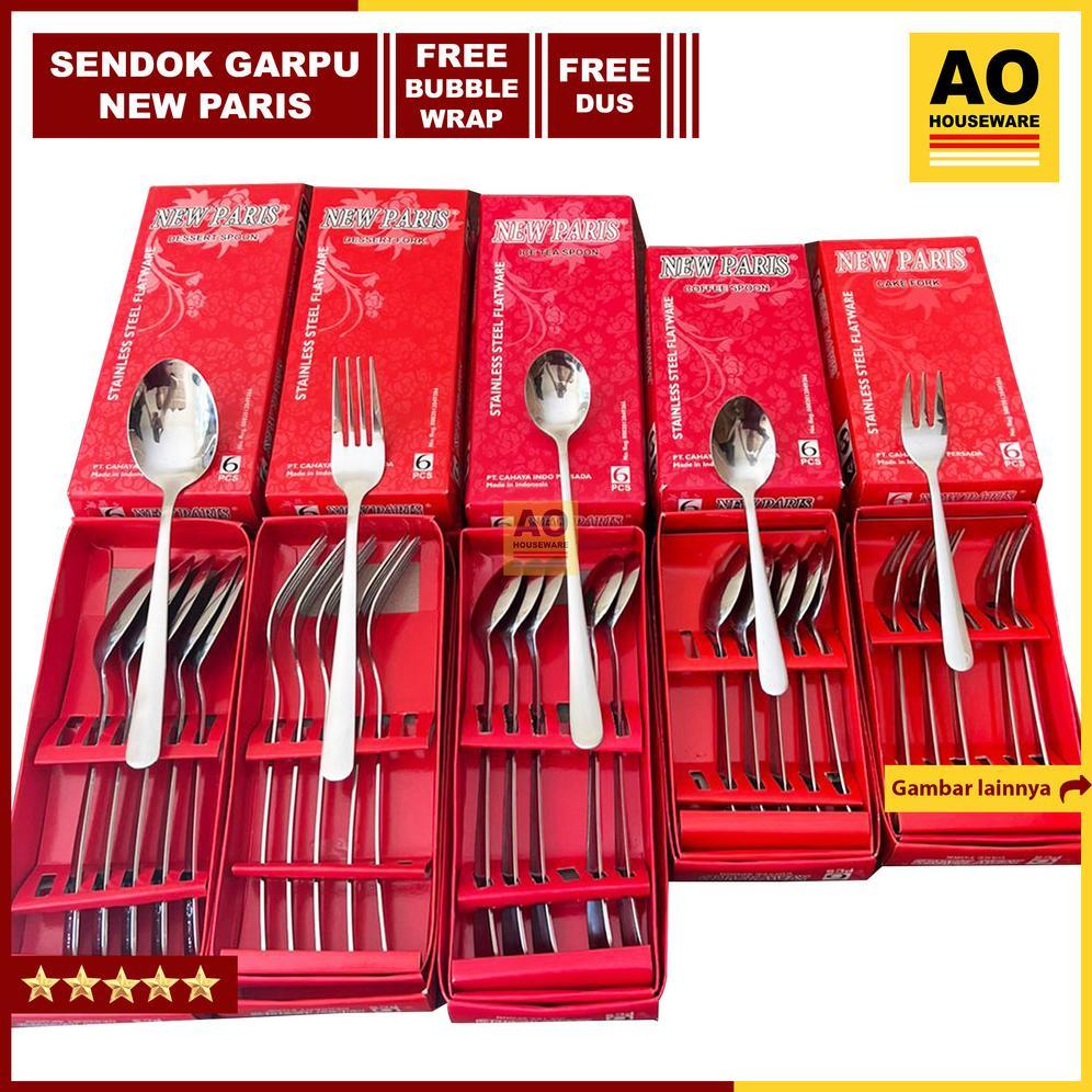 Sendok Makan New Paris, Garpu Makan, Sendok & Garpu Kecil, Sendok Es Teh Panjang Stainless Steel Teb