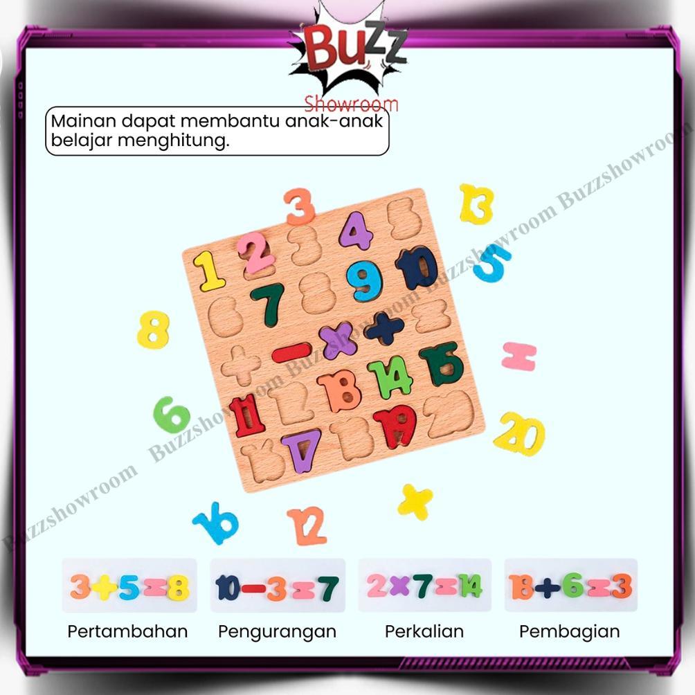 EXCLUSIVE PUZZLE KAYU 3D HURUF ANGKA WOODEN MAINAN EDUKASI ANAK BLOK MONTESSORI GEOMETRI