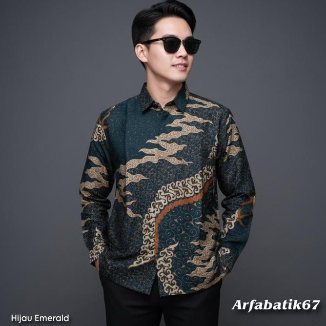 Cakra Hijau Emerald Kemeja Batik Pria Lengan Panjang Katun Prima Lapis Furing Hero Ready Seragaman B