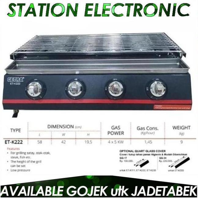Getra Etk222 Alat Pemanggang Bbq Gas 4 Burner Panggangan Ayam Ikan Sate Stainless Steel Mesin Pangga