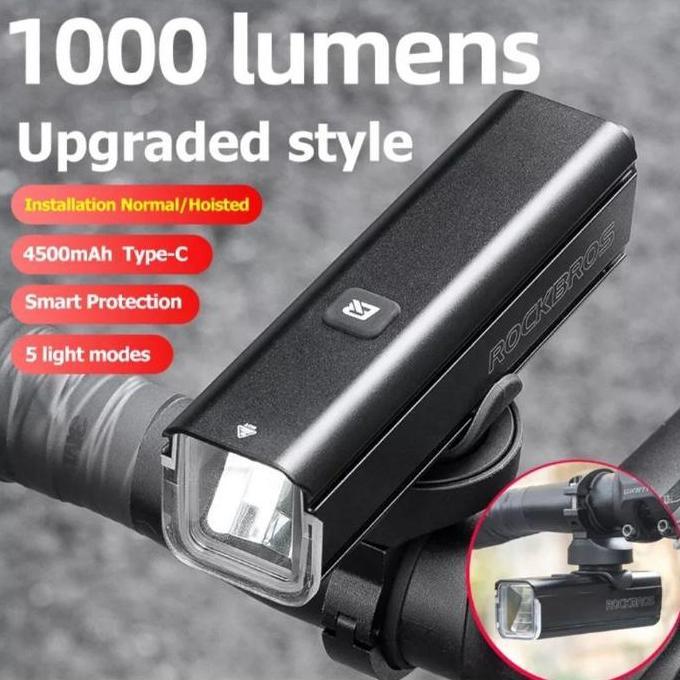 Lampu Rockbros RHL 1000 Sepeda Depan 1000 Lumens 2 Bracket