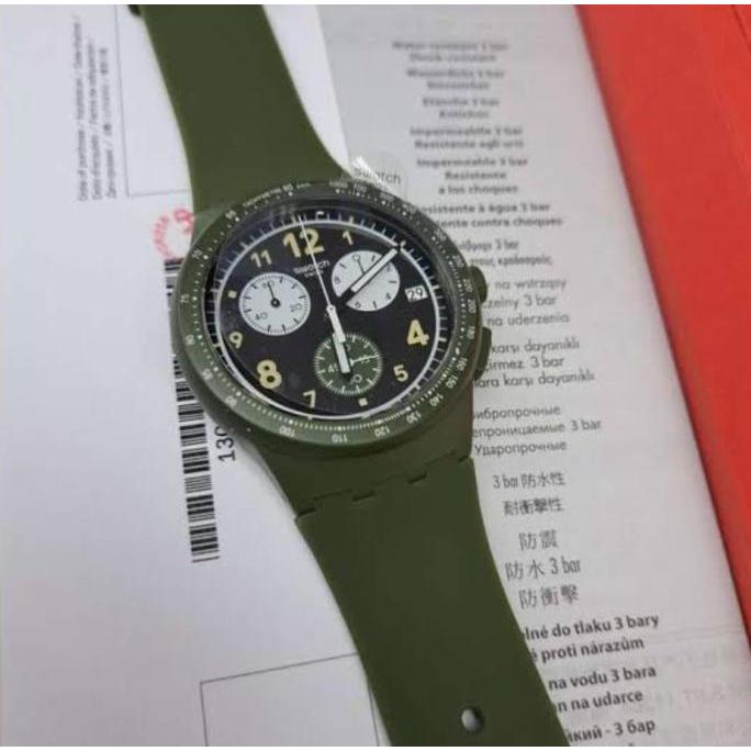 Ready  Swatch Chrono Jam Tangan Pria Karet SUSG406 NOTHING BASIC ABOUT GREEN Original