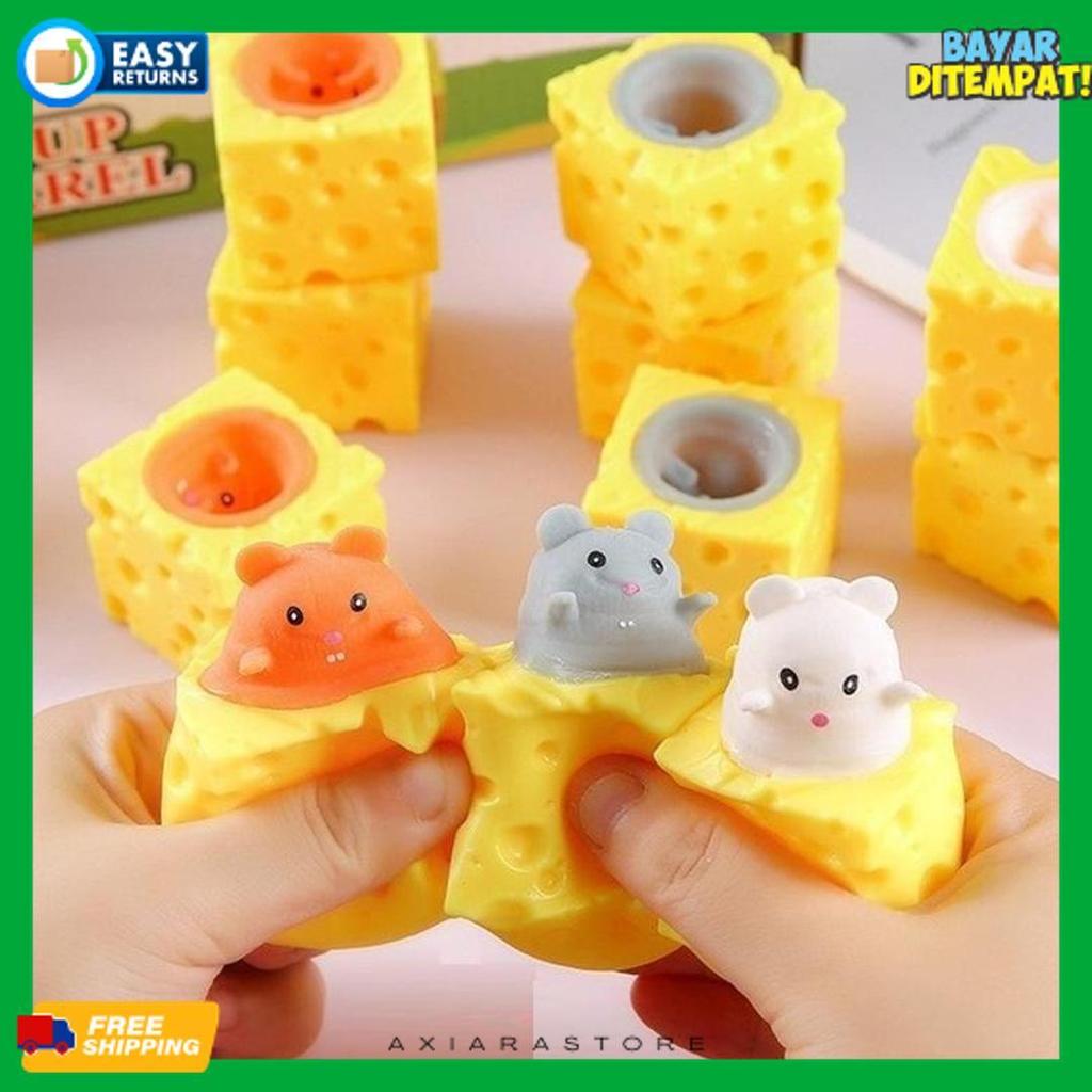 Cuci Gudang Mainan Pop It Squishy Karet Silikon Keju Tikus / Mainan Squishy Tikus Keju Karet Silikon