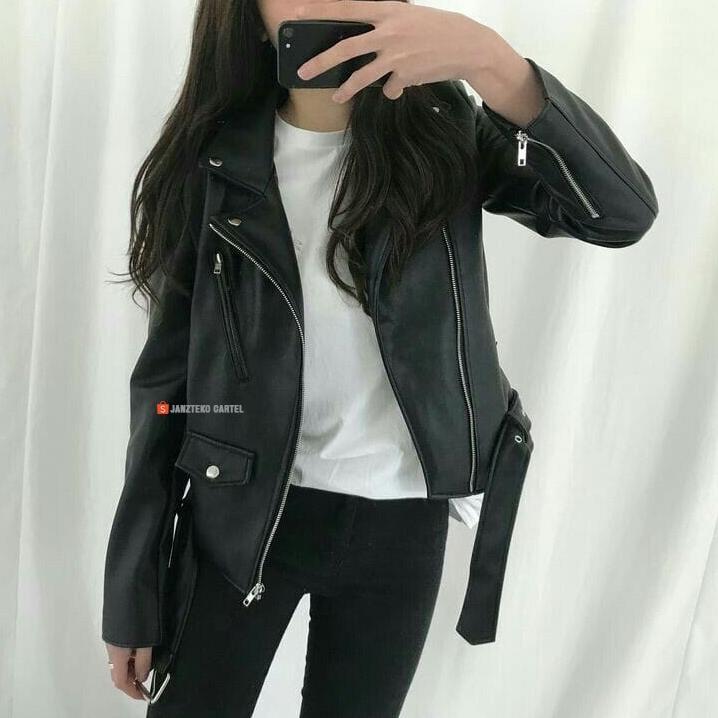 FAVORIT JNK x RMS - Jaket Kulit Wanita Ramones Changcuters Korea Blazer Style Punk Women Shirt Black
