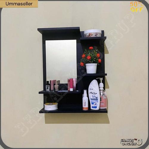 Rak Cermin Dinding Minimalis Serbaguna | Rak Tempel Kamar Estetik | Makeup Organizer+Cermin Gantung 