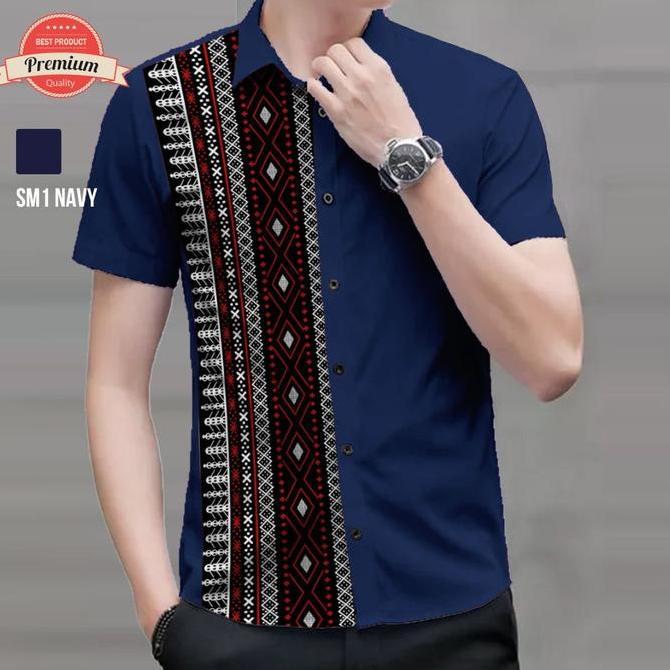 New Kemeja Batik Pria Ulos Mandailing Batak SM1 Pendek