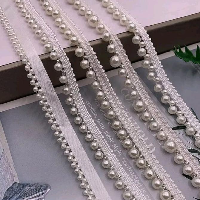 Pita Mutiara Trim Renda Manik Manik Handmade Poliester Aksesoris Pakaian Tradisional Kain